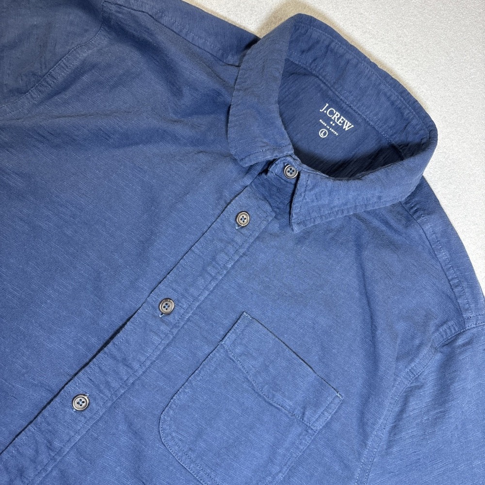 J.Crew Men's Short Sleeve Slub Cotton Shirt – Navy Blue‎ – Button Down - Large